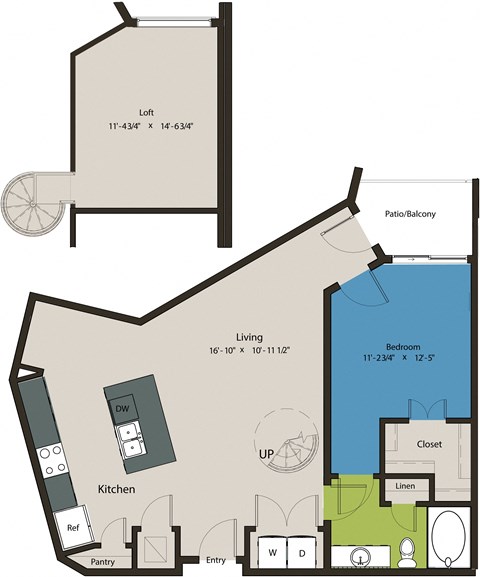Floor plan for 1 bed, 1 bath, 1059 sqft